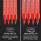SFAIH Acrylic Red Paint Pens - 8 Pack 2-3MM Medium Tip & 0.7MM Extra Fine White Paint Marker for Rock Painting, Wood, Metal, Fabric, Canvas, Glass, Ceramic, Diy Crafts
