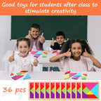 Shappy 36 Pieces Wooden Tangram Puzzles for Kids Educational Shape Puzzle Toys Geometric Pattern Brain Logic Puzzle Blocks for Students Educational Activities Back to School Gifts(Classic Style)