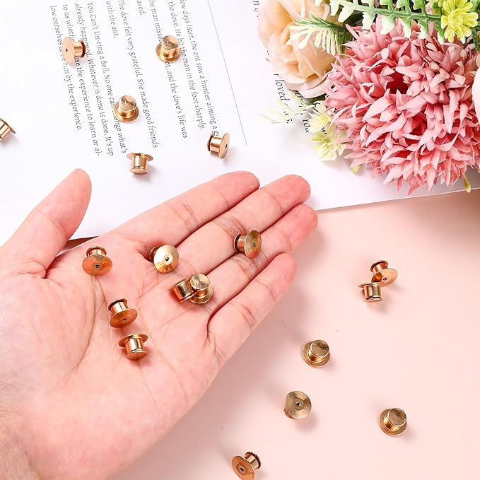 40 Pieces Locking Pin Back Golden Locking Pin Keepers Metal Pins Backs Lockings Metal Keepers Clasp Needle Back Lock Flat Badge Fastener Enamel Lapel Pins Lock and DIY Crafts Without Needle