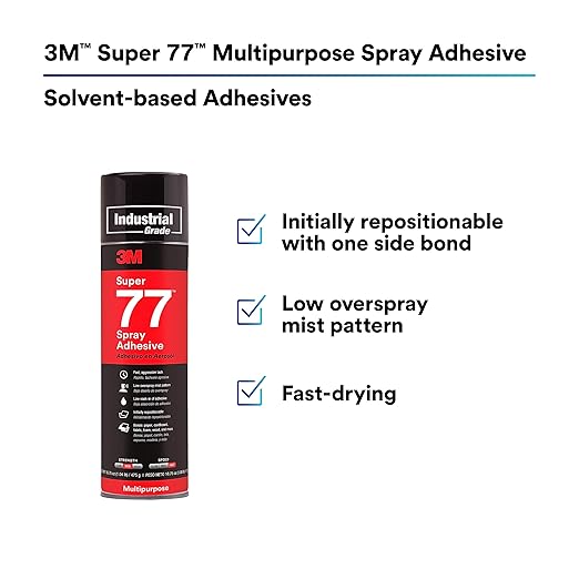 3M Super 77 Multipurpose Permanent Spray Adhesive Glue, Paper, Cardboard, Fabric, Plastic, Metal, Wood, Net Wt 16.75 oz