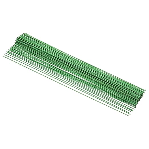 PATIKIL 16 Gauge 16" Floral Stem Wire, 100 Pcs Paper Wrapped Iron Artificial Flower Stem Accessories for DIY Bouquet Stem and Craft Decoration, Light Green