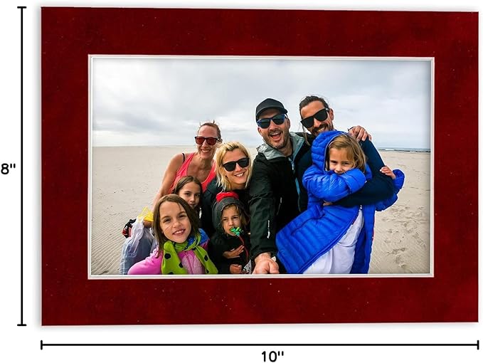 8x10 Mat Bevel Cut for 5.5x8.5 Photos - Acid Free Bright Red Suede Precut Matboard - For Pictures, Photos, Framing - 4-ply Thickness