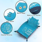 Blue Cat Dice Tray Novelty Purple Cat Shape PU Leather Dice Tray for Rolling Portable Dice Holder Desk Organizer DND Accessories Unique Gift for RPG Game Players