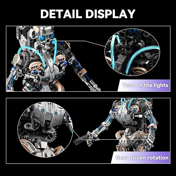 Mechanical Robot Model Set for Adults, Multi-Jointed Movement with Ice Blue Accents, Mechanical Programming with Display Stand, Favorite Gift for Adults Teens Age 13+（692 PCS(Robot)