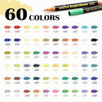 VOKART 60 Colors Acrylic Paint Markers - 30 Dual Brush Tip Paint Pens Including 2 Metallic Colors for Rock, Canvas, Fabric, Wood, Glass, Ceramic - Art Supplies for Artists, Kids, DIY & Holiday Decor
