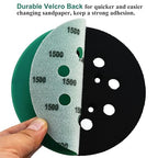 5-Inch 8-Hole Wet Dry Sanding Discs 1500 Grit, Polyester Film Backed Heavy-Duty Hook and Loop Sandpaper for Random Orbital Sander, 50-Pack