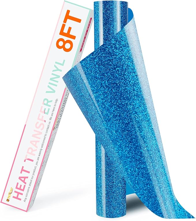 HTVRONT Blue Glitter HTV Heat Transfer Vinyl Rolls - 10" x 8ft Glitter HTV Vinyl for Shirts, Easy to Cut & Weed for Heat Vinyl Design (Sky Blue)