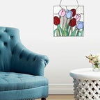 PA0004 Stained Glass Hanging Panel-12 Wx12 H Window Suncatcher Tiffany Style Window Ornament,Tulip Home Hanging Decorations