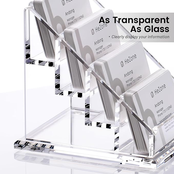 Acrylic Card Holder Clear Horizontal Business Card Organizer Stand for Desk 4 Slots 4 Tier Business Cards Stand for Women and Men,Office Desk Accessories,Organize 200 Cards-1 Pack(4Slots-H)