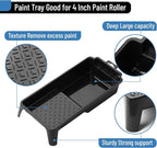 Bates- 4 Inch Paint Tray Set, 22 pcs, 1x 4 Inch Paint Roller Tray, 20x Disposable Plastic Liners & 1x Roller Frame, Black & Blue