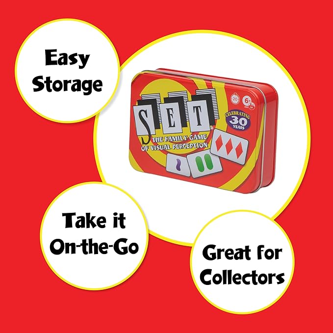 SET Card Games for Kids - Collectors Tin, Matching Game, Learning Games, Fun Family Games, Game Night, Travel Games, Memory Game, Learning Game, Multi-Player Card Game of Visual Perception, Ages 6+