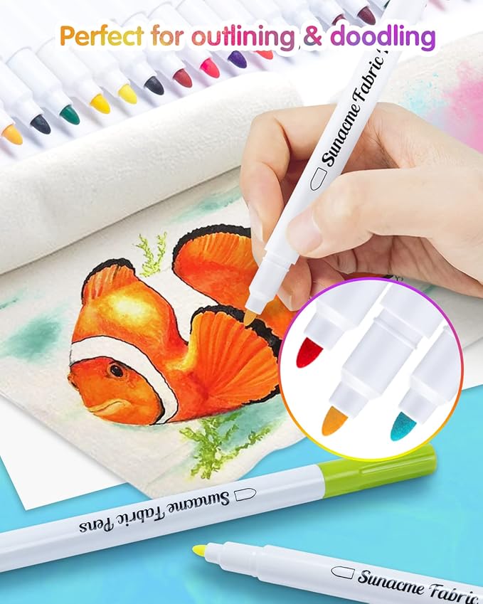 Fabric Markers Pen, 32 Colors Permanent Fabric Paint Pens for T-Shirt, Fine Tips Art Marker Set for Canvas Bags Hats Sneakers and Textiles