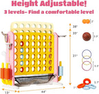 Giant 4 in a Row Connect Game with Mesh Fabric | Height Adjustable 4-in-1 Jumbo 4-to-Score Yard Game Set with Basketball, Golf & Ring Toss | Outdoor Indoor Family Yard Party Game for Kids & Adults