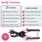 Precision Leather Hole Punch Tool, Best for Belts, Fabric, Leather (Up to 5mm Thick), Multi-Size Puncher for DIY, Craft & Home Projects, Comfortable for Smaller Hands with Reduced Handle Spread, Pink