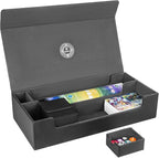 Card Deck Box,X-Large Premium Trading Card Storage Case with Mat and Dice Compartment,Magnetic Game Deck Display Case Compatible with MTG/TCG/Yugioh/Magic/Commander(Black＆Grey)