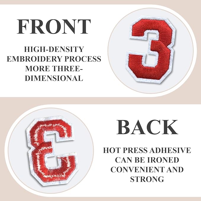 Number Iron On Patches, Numbers 0-9 Embroidery Applique Patch, DIY Decorative Heat Press Patches for Clothing Jeans Jackets Backpacks Hats (Red 50 Pcs)