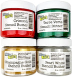 The Crafter's Workshop Stencil Butter - Holiday Acrylic Paint Set - Boutique Metallic Texture Paste for Art, Canvas, Journals, & Cards - 4 x 2oz Jars
