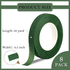 8 Rolls Floral Tape, 1/2" Wide Flower Tape, Dark Green Floral Tape for Fresh Flowers, Adhesive Florist Tape for Floral Crafts, Bouquet Floral Arranging Stem Wrapping, Wedding Bouquet, 30Yard
