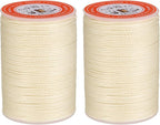 uxcell Round Leather Sewing Waxed Thread, 55m / 60 Yards Polyester Wax String, 0.80mm Wax Stitching Cord for Leather Crafts, Bookbinding, Bracelets Braided, Light Beige, 2pcs