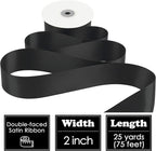 HUIHUANG Black Ribbon 2 inch Double Face Satin Ribbon Black Fabric Ribbon for Crafts, Gift Wrapping, Gift Basket Decor, Flower Bouquet Wrap, Wedding Bridal Shower Decor, Hair Bows -25 Yards/Roll