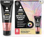 ARTEZA Pastel Acrylic Paint, Set of 8, Metallic Tones, 4.06 fl oz Tubes, High Viscosity Water-Based Paint, Glossy Finish, Art Supplies for Painting Paper, Canvas, Wood and Fabric, and DIY Projects