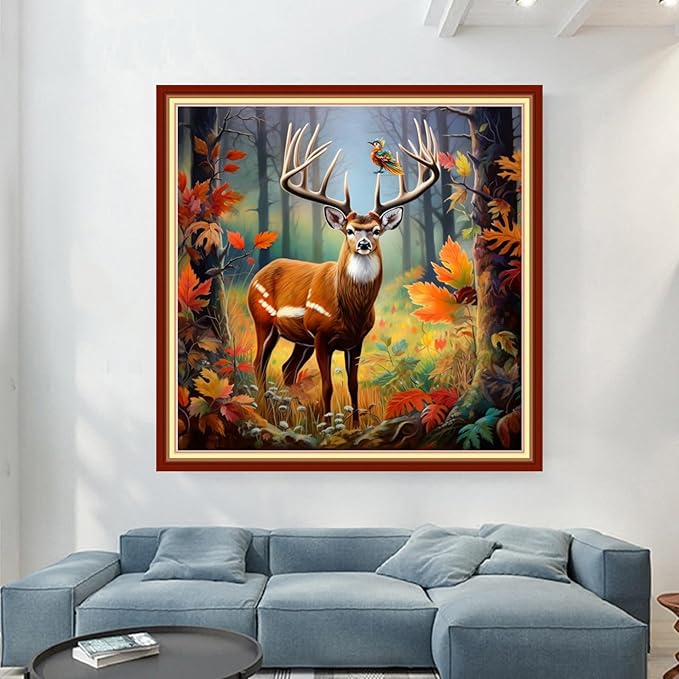 Magxvouy Cross Stitch Kits Stamped Full Range of Embroidery Kits,Cross Stitch Patterns Needlework Kits for Beginners 11CT Printed Kits&Forest Deer 18x18 inch