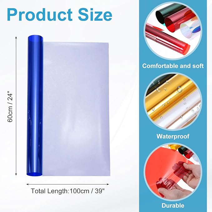 MECCANIXITY Iridescent Window Film,24" x 39" Iridescent Holographic PVC Fabric Dichroic Film Clear Vinyl Paper Roll for DIY Craft Gift Wrapping Bag Decoration,Blue