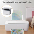 Printable Sticker Paper, 20 Sheets Printable Holographic Star Sticker Paper, Laser/Inkjet Printing- Holographic, Letter Size (8.5" x 11")