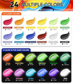 40 PCS Classic & Glow in the Dark Acrylic Paint Set with 12 Brushes, 2 Knives & Palette, 24 Colors Art Craft Paint for Beginners, Halloween Pumpkin Canvas Ceramic Rock Painting Kit