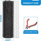 36'' x 150' Black Chicken Wire Mesh Fence, 20 Gauge Galvanized Poultry Netting and 1 inch Garden Mesh Fence Roll, Chicken Wire for Floral Arrangements/Crafts/Farm/Livestock/Pet Protection