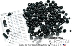 2.1oz (60g) of Glass Bead Mix with Drops, Table-Cut and fire Polish Czech Beads, Glossy & Matte Black