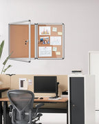 2 Pack 26"x20" Enclosed Bulletin Board, Lockable Weather-Resistant Aluminum Cork Noticeboard for School & Office, Silver Frame w/Cork
