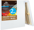 PHOENIX 36x36 Inch 2 Pack Gallery Canvas - 1.5 in Thick Extra Large Square Canvases for Painting - Deep Edge 100% Cotton 11 Oz. Gesso Primed White Blank Professional Canvas Oil & Acrylic Paints