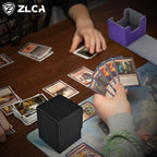 ZLCA Card Deck Box for MTG, Yugioh Deck Case Holds 100+ Single Sleeved Cards, PU Leather Magnetic Storage Box Fits for CCG TCG Sport Card (Black& Purple)