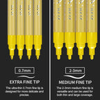 SFAIH Acrylic Gold Paint Pens - 8 Pack 2-3MM Medium Tip & 0.7MM Extra Fine Gold Markers Permanent for Rock, Wood, Metal, Fabric, Plastic, Glass, Ceramic, Diy Crafts, Large Ink Capacity, High Coverage