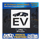 Pavement Stencils - 36 in - Electric Vehicle Silhouette with Plug and EV Letters - 35'' x 41'' x 1/8" (128 mil) - Pro-Grade