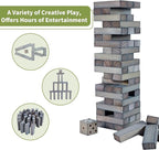 ApudArmis Giant Tumble Tower Stack to Over 5Ft, 60 PCS Pine Wooden Stacking Timber Game with 1 Dice Set - Classic Block Giant Outdoor Game (7.48 * 2.48 * 1.5 in Each Block, Gray)