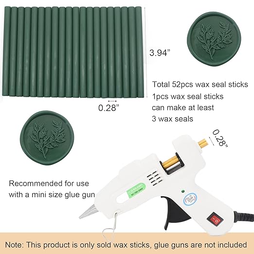 52pcs Olive Green Wax Sealing Sticks, Andotopee Glue Gun Wax Seal Sticks for Wax Seal Stamp, Premium Sealing Wax for Envelope Seal Wedding Invitation Craft Adhesive, Great Gift Ideas (Mini Size)
