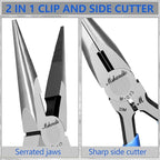 Needle Nose Pliers Set, 5" Long Nose Pliers for Wire Bending, 2 Pack High Carbon Steel Nose Cutters, Serrated Jaw Plier for Jewelry Making, Electronics Repair, Object Grasping, Craft Making