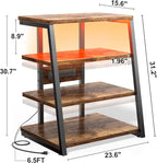 AV Media Stand with Outlets, Media Console with LED Lights, Stereo Racks and Stands with Storage Shelves, Media Audio Tower Cabinet, Rustic Brown