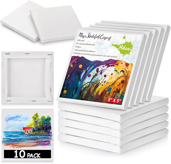 10PCS Mini Canvases for Painting - 5x5In Bulk Profile Small Square Canvases - 100% Cotton Mini Stretch Canvas for Children's Painting Art Supplies, School Home Decorating Projects