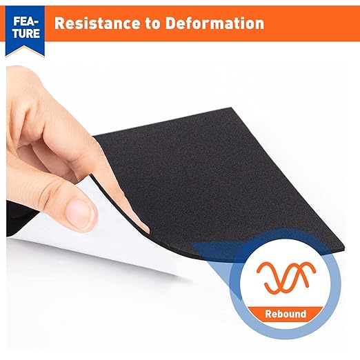 MAGZO 6Pcs Adhesive Foam Padding 1/4 in Thick X 4 in X 4 in,Closed Cell Foam Sheets Neoprene Rubber Self Stick Pads Anti Vibration Pads,Black (4in x 4in x 1/4in, 6Pcs)
