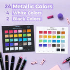 Ohuhu Metallic Acrylic Paint Markers 24 Metallic Colors 30 Pens: Dual Tips (Round & Fine) Acrylic Markers High Opacity Paint Pens for Rock Painting Eggs Wood Glass Ceramic - Kakaako