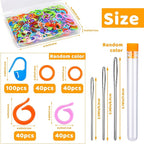 Yizzvb 263 Pcs Stitch Ring Markers, Knitting Stitch Rings with Plastic Box, 3 Types Knit Counting Ring Crochet Sewing Locking Accessories and 3 Pcs Large-Eye Blunt Needles for DIY Handmade Crafts