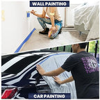 ADHES Painters Plastic with Tape, 24 inch x 90 feet x 3 Rolls Painters Tape with Plastic Attached, Pre Taped Masking Film Tape and Drape for Automotive Painting Covering
