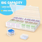 Mathtoxyz Extra Large Bead Organizer, 61 PCS Small Plastic Craft Storage Box with Hinged Lid and Labels Clear Bead Organizers and Storage Boxes for Jewelry, Diamonds, Bracelet Making DIY