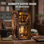 [2025 New] Coffee House Book Nook Kit with Dust Cover & LED Light, DIY Miniature House Kit Toy, 3D Wooden Puzzle Bookshelf Decor Building Kit, Birthday Gifts for Family & Friends