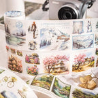 6 Rolls Seasonal Landscape Washi Tape Set, Nature-Inspired Stickers for Journaling, Scrapbooking, and DIY Crafts, with Decorative Clip