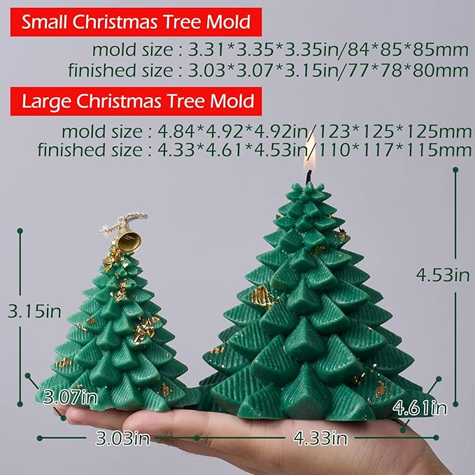 KDW Soy Wax Beads for Candle Making Christmas Tree Silicone Mold Large+Small 3D Candle Molds and Pine Cone Silicone Mould Accessories Set Christmas Gift for Friends and Family