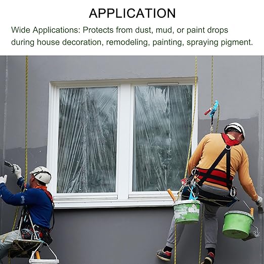 uxcell Pre-Taped Masking Film, 1.8ft x 82ft Plastic Paint Drop Cloth with Medium-Tack Painters Tape for Painting Spraying Protection Blue Film 6Pcs